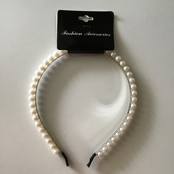 NEW White Faux Pearl Head Band Hair Bridal Bridesmaid Party Princess Formal Halo - Picture 12 of 12